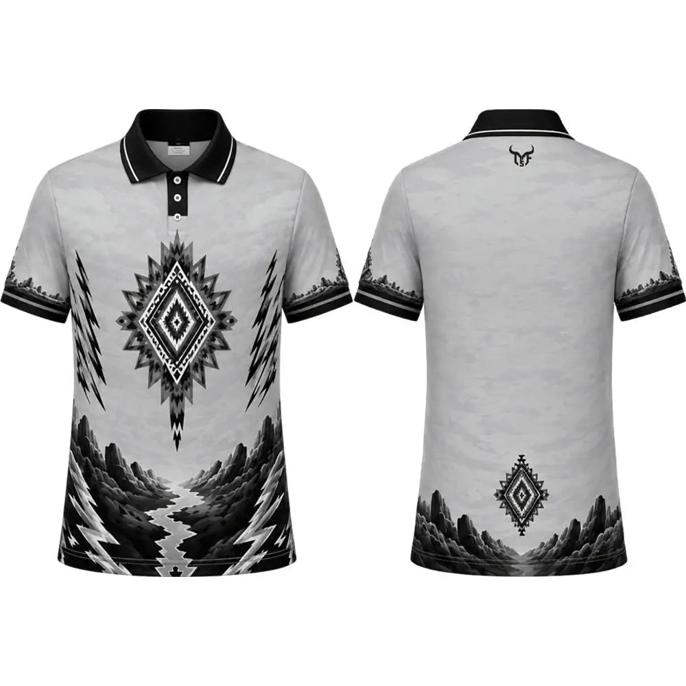 New Men's Western Mountain Ethnic Style Casual Printed Polo Shirt Quick Dry Sport Golf Shirt Summer Casual Breathable Lapel Tops