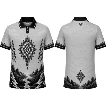New Men's Western Mountain Ethnic Style Casual Printed Polo Shirt Quick Dry Sport Golf Shirt Summer Casual Breathable Lapel Tops