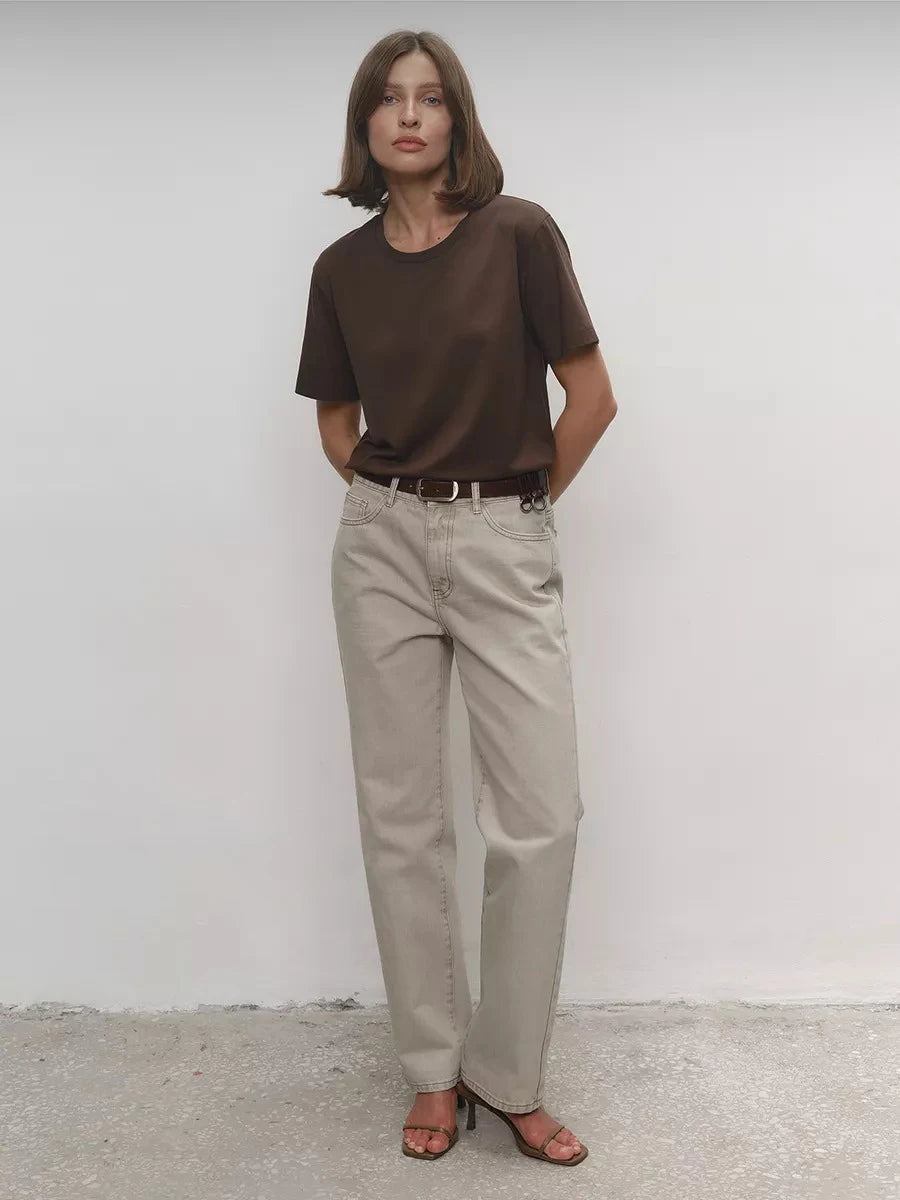 Bornladies Summer 100% Cotton Women's T-shirt Bottoming Basic Fashionable Lady Short Sleeve Loose Tops Shirts Solid 230g/㎡ Tops