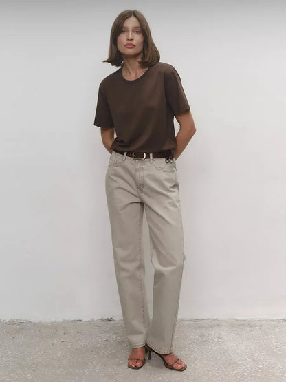 Bornladies Summer 100% Cotton Women's T-shirt Bottoming Basic Fashionable Lady Short Sleeve Loose Tops Shirts Solid 230g/㎡ Tops