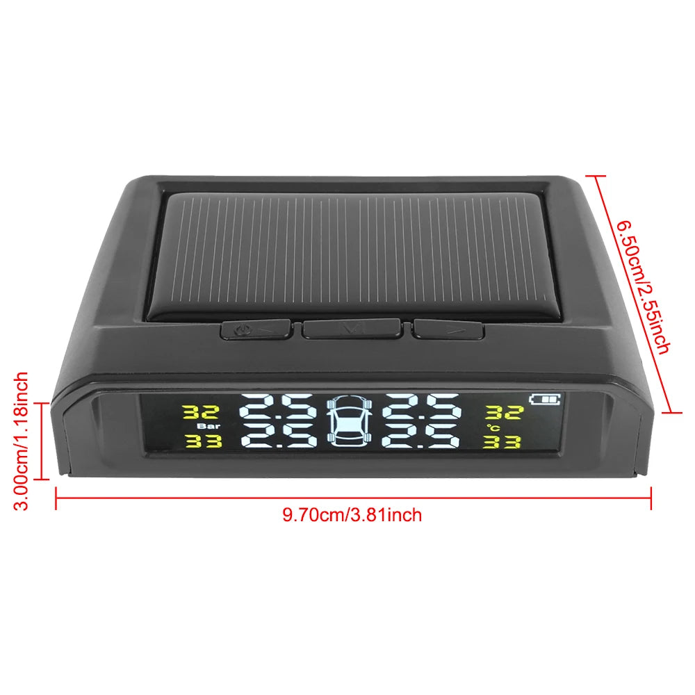 USB Solar Powered Intelligent Temperature Warning LCD Display + 4 External Sensors Car TPMS Wireless Tire Pressure System