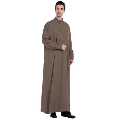 New Middle East Men Thobe Pure Color Qatar Stand Collar Robe Muslim Gown Muslim Fashion Ropa Turca Islamic Clothing
