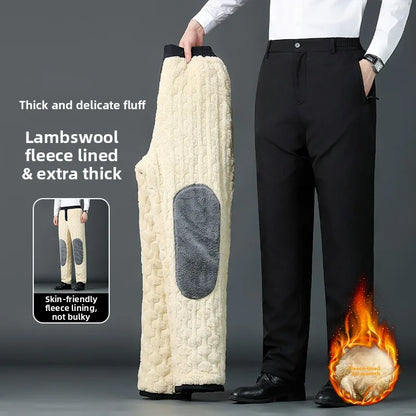Winter Dad Pants Outdoor Cotton Pants Men Fleece Lined Thickened Casual Pants Lamb Wool Men's Warm Knee Pads Casual Pants