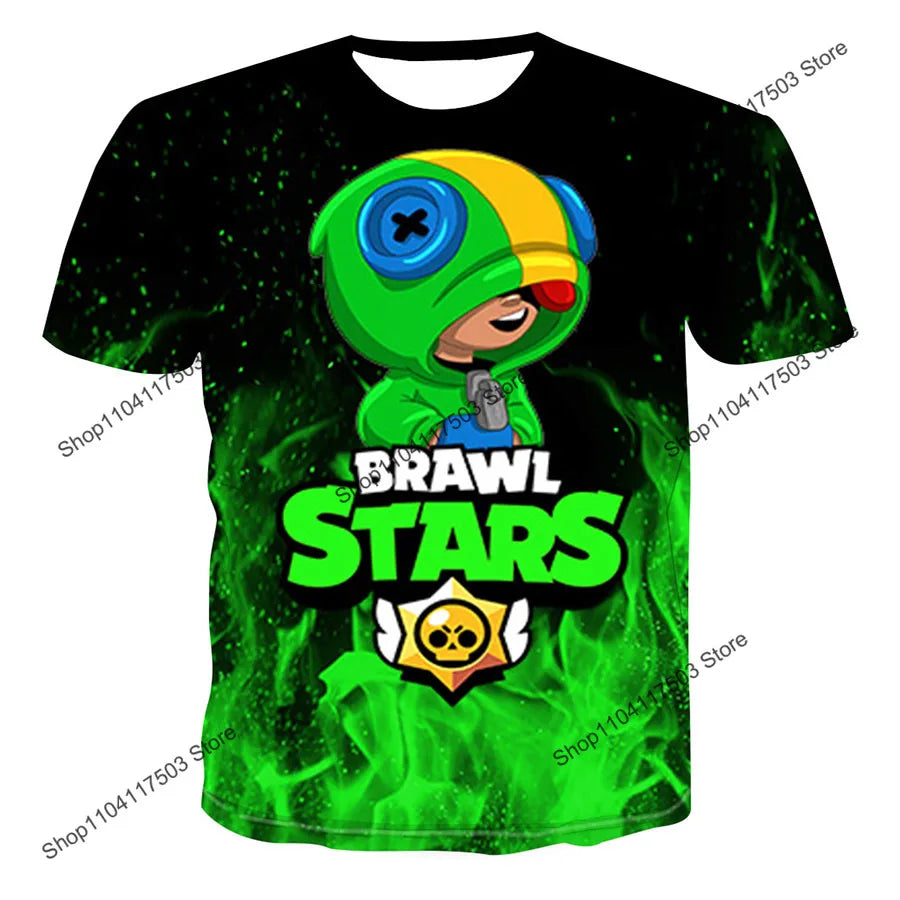 Brawler Leon Shooter Kids T-shirt Shooting Game Spike 3D Print Tshirt Boys Girls Cartoon Tops Teen Clothes