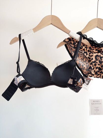 Sexy Leopard Print Lingerie Set Women Wireless Invisible Small Bust Lift, Adjustable A To C Cup, Sheer Lace Pure Style,soft S-XL