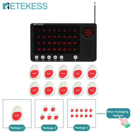 RETEKESS Caregiver Pager Emergency SOS Medical Alert System TH108 Screen Receiver SOS Call Buttons For Patients Hosptial Clinic