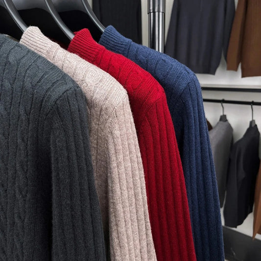 100% Australian Merino Wool Sweater Men's, 410g Thickened Anti-Pilling, Old Money Style, 4 Colors