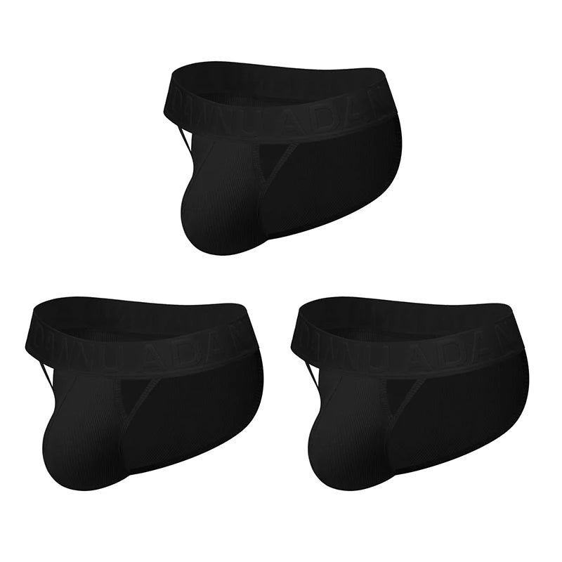 Men's 100% Cotton Ribbed Briefs U Convex Pouch Embossed Elastic Waistband Soft Skin-Friendly Breathable Underwear