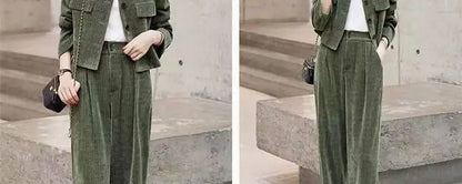 Fashionable Corduroy Set Women's Autumn Winter New Style Elegant Lady Fragrance Wind Coat Wide Leg Pants Two Piece Suit