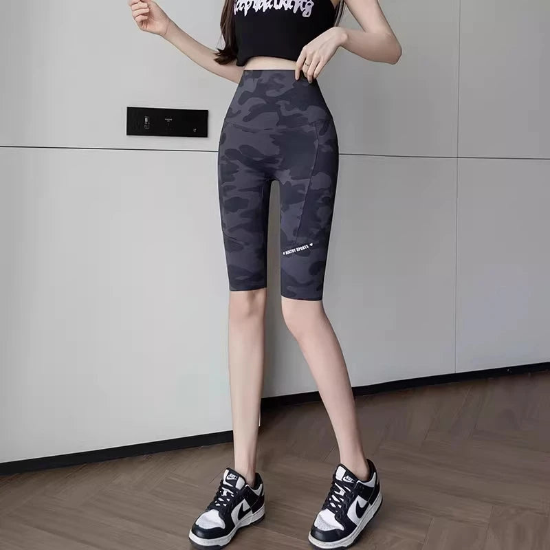 Premium Women's Camo 5-Point Shark Pants High Waist Tummy Control Butt Lifting Daily Casual Yoga Cycling Leggings