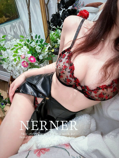 Sweet Sexy Lace Lingerie Set, Floral Embroidery Sheer Mesh, Thin Cooling, Big Bust Relief, Japanese Daily Women Underwear 32-38