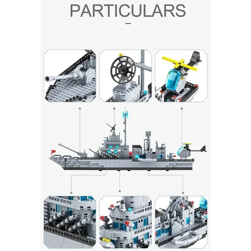 1560PCS military aircraft carrier building blocks, 6IN1 high-difficulty destroyer ship assembly model decoration gift