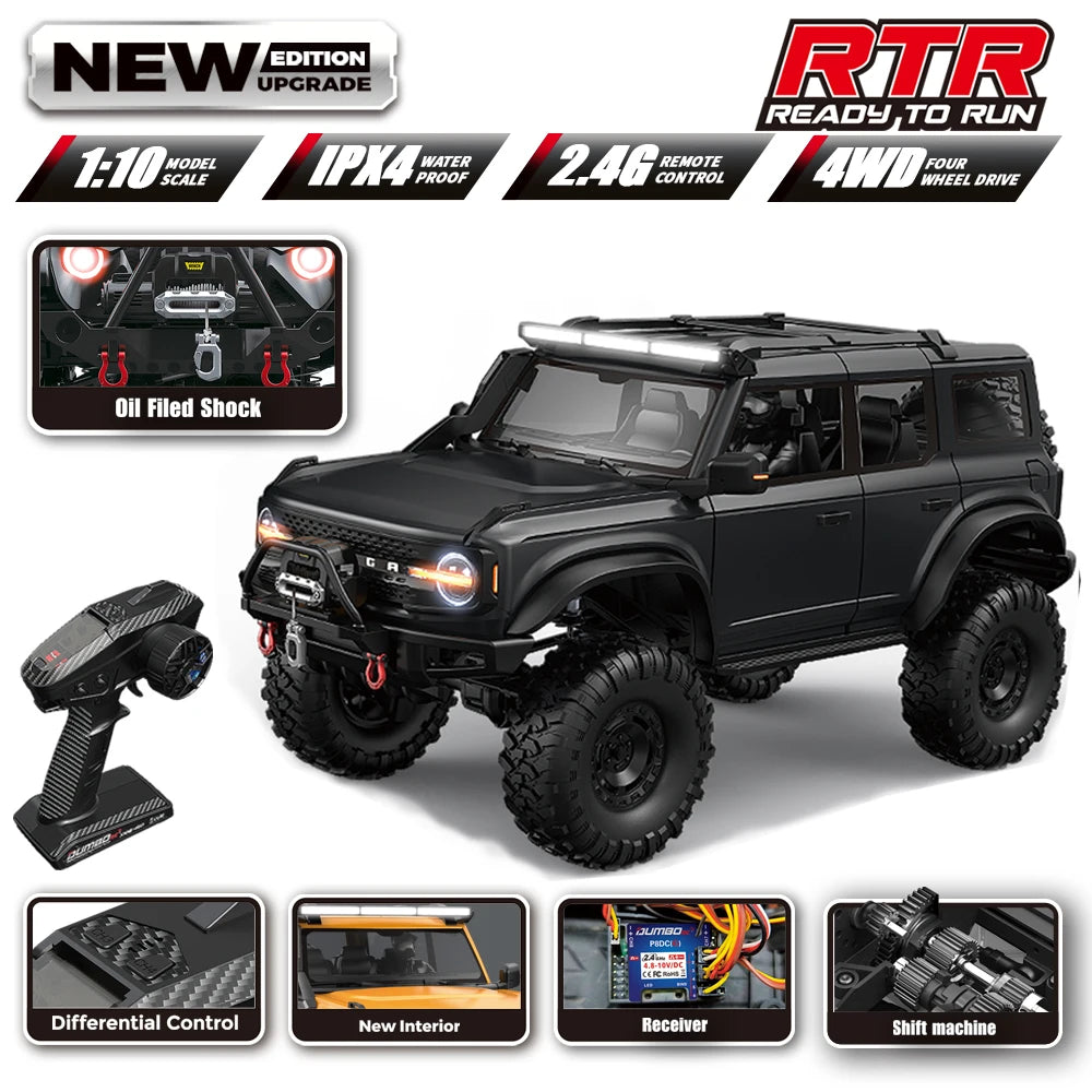 1/10 RC Car 4WD RTR HB R1001 Horse Full Scale with LED 2.4G Electric Remote Control Rock Buggy Off-road Vehicle Toys Boys Gifts