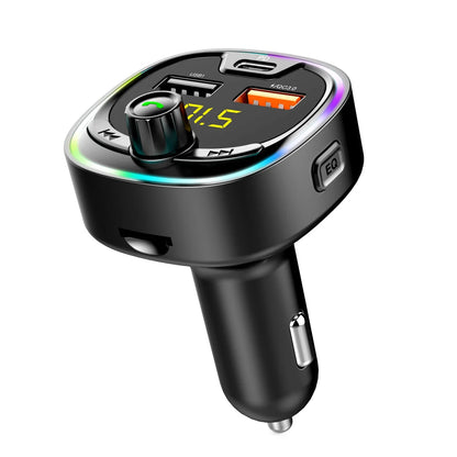 Car FM transmitter, wireless 5.0 QC3.0 & PD 18W USB-C car charger, RGB backlit car receiver, supports hands-free calls, Siri Goo