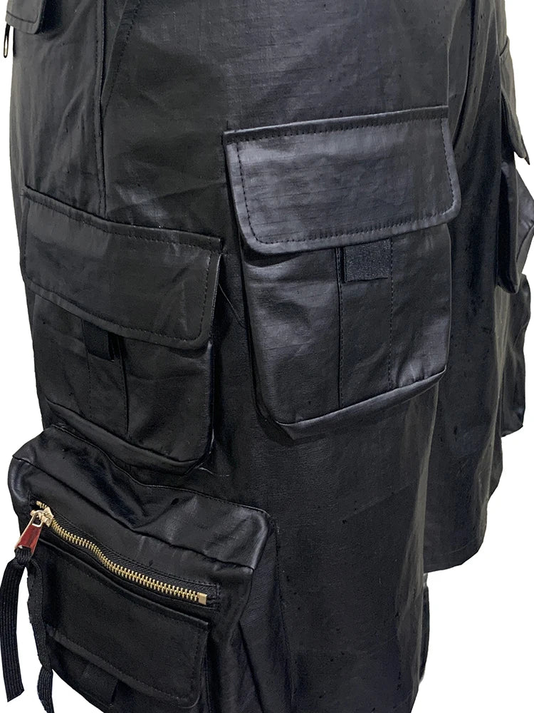 Summer Autumn Waterproof Black Pu Leather Cargo Shorts for Men with Three-dimensional Pockets Cool Luxury Designer Emo Clothes