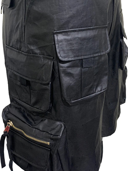 Summer Autumn Waterproof Black Pu Leather Cargo Shorts for Men with Three-dimensional Pockets Cool Luxury Designer Emo Clothes
