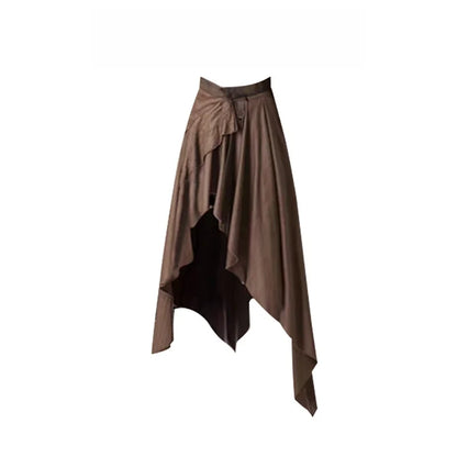 Fall Travel Set Women's Vintage Spicy Hollow Knitted Top with Mellerd Asymmetrical  Skirt Two-Piece Set Casual Style