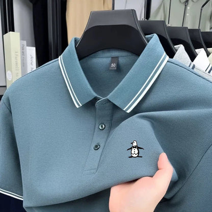 Brand striped men's polo shirt short sleeved penguin print top summer 100% cotton comfortable breathable casual lapel T-shirt