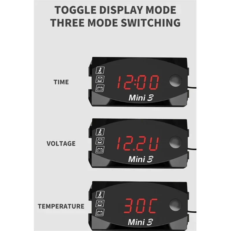 3 In 1 Digital Time Car Clock Motorcycle Boat DC 6V-30V  Multi Thermometer Voltmeter LED Audio Usb Switch Waterproof Tester