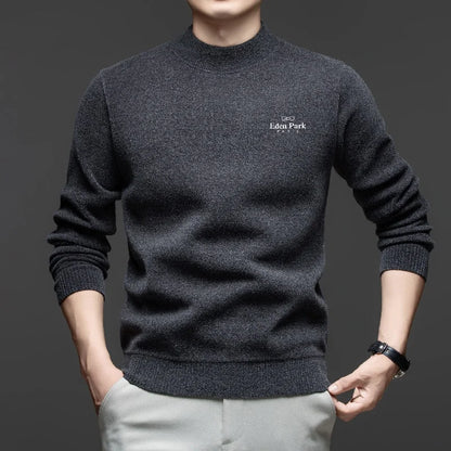 Fashionable autumn winter personalized mens brand classic letter embroidery comfortable knitted sweater new velvet warm pullover
