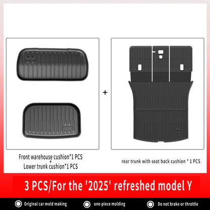 For New Tesla Model Y Launch 2025+ Juniper 2025+ TPE Floor Mats & Cargo Liner, All Weather Trunk Mats Floor Liner Backrest Mats