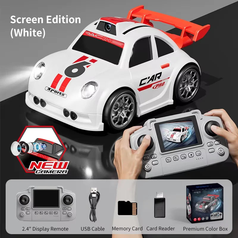 C6 Mini Desktop RC Drift Car With Camera Photo Video 4-Channel Screen Remote Follow Escape Mode Adjustable Speed Kids Toy Gift