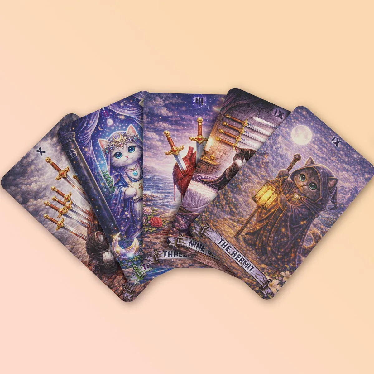 Magic Cat Tarot , 78 Cards, 13x8 Cm, Ideal for Beginners, Paper Manual, Emotion Expression, Subtle Magic Details Card Games