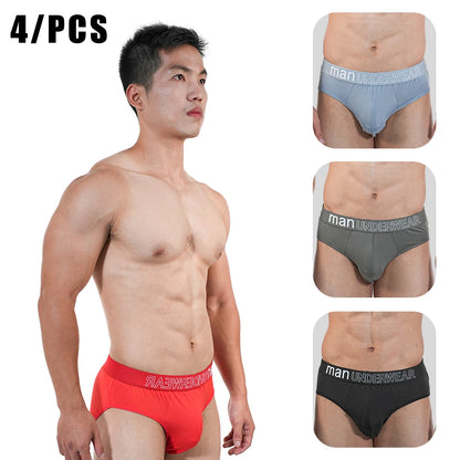 4pcs Mens Briefs Underpants Loose Plus Size Briefs Mid Waist Black Gray Sports Underwear Heavyweight Boys Breathable Panties 6XL