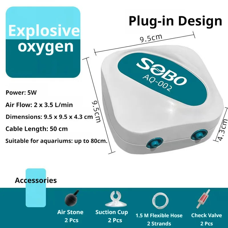 SOBO Aquarium Oxygen Air Pump Fish Tank Adjustable Air Volume High Power Oxygenator Air Compressor Aerator 220v
