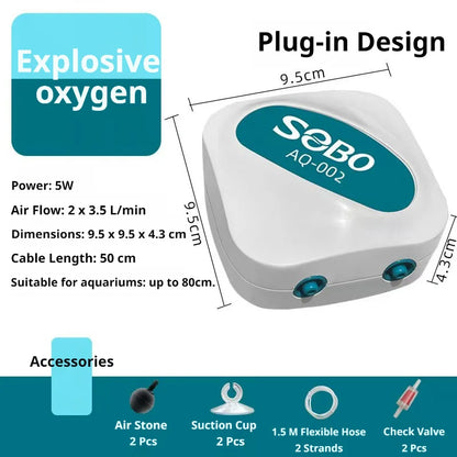 SOBO Aquarium Oxygen Air Pump Fish Tank Adjustable Air Volume High Power Oxygenator Air Compressor Aerator 220v
