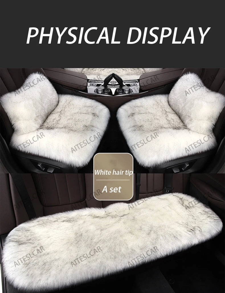 For Tesla Plush Rabbit Fur Car Seat Cushion Winter Warmth Thickened Wool One Piece Square Cushion for Main Driver or Co-pilot