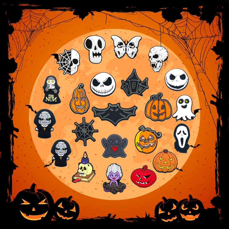 100pcs Mixed Cartoon Halloween Shoe Charms For Clogs Ghost Shoe Decoration Premium Quality Popular Charms Accessories Great Gift