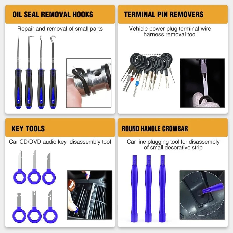 330PCS Trim Removal Tool Auto Push Pin Bumper Retainer Clip Set Fastener Terminal Remover Tool Adhesive Cable Clips Pry Kits