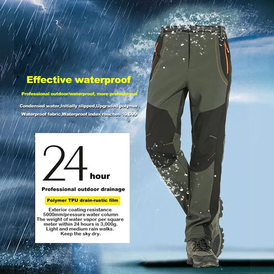 2024 Winter Fleece Hiking Pants Thick Warm Waterproof Trousers Windproof Outdoor Soft Shell Trousers Trekking Camping Ski Pants