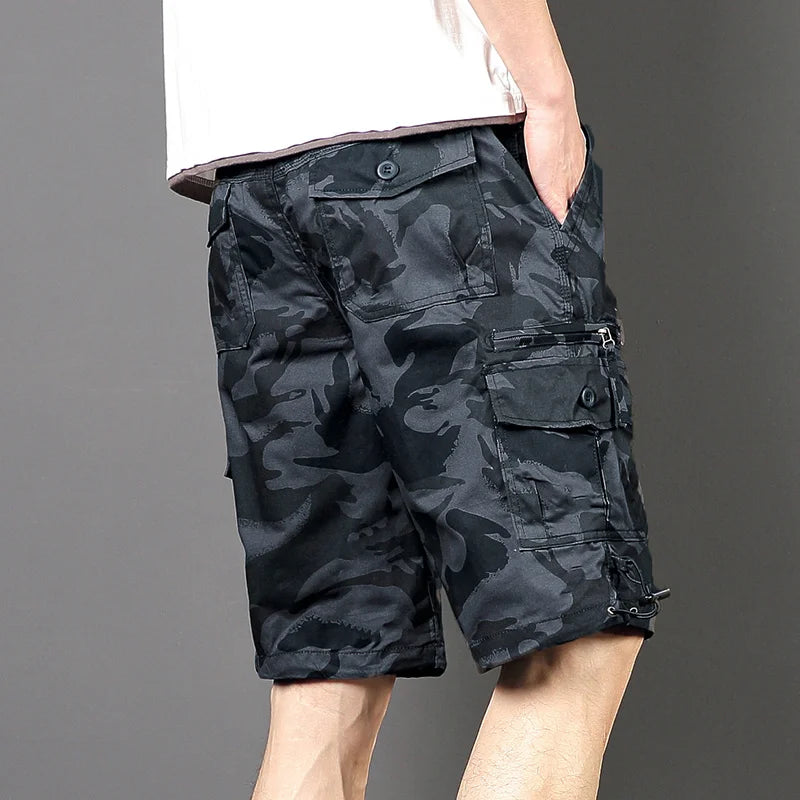 Men's Work Shorts Summer Lightweight with Drawstring Waist Multiple Pockets Loose Fit Casual 5-Inch High Street American Style