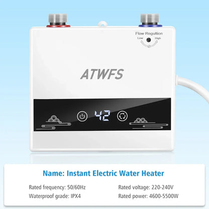 ATWFS Instant Water Heater 220V 4600W Portable Electric Heaters for Bathroom Hot Water Shower and Home Kitchen Heating