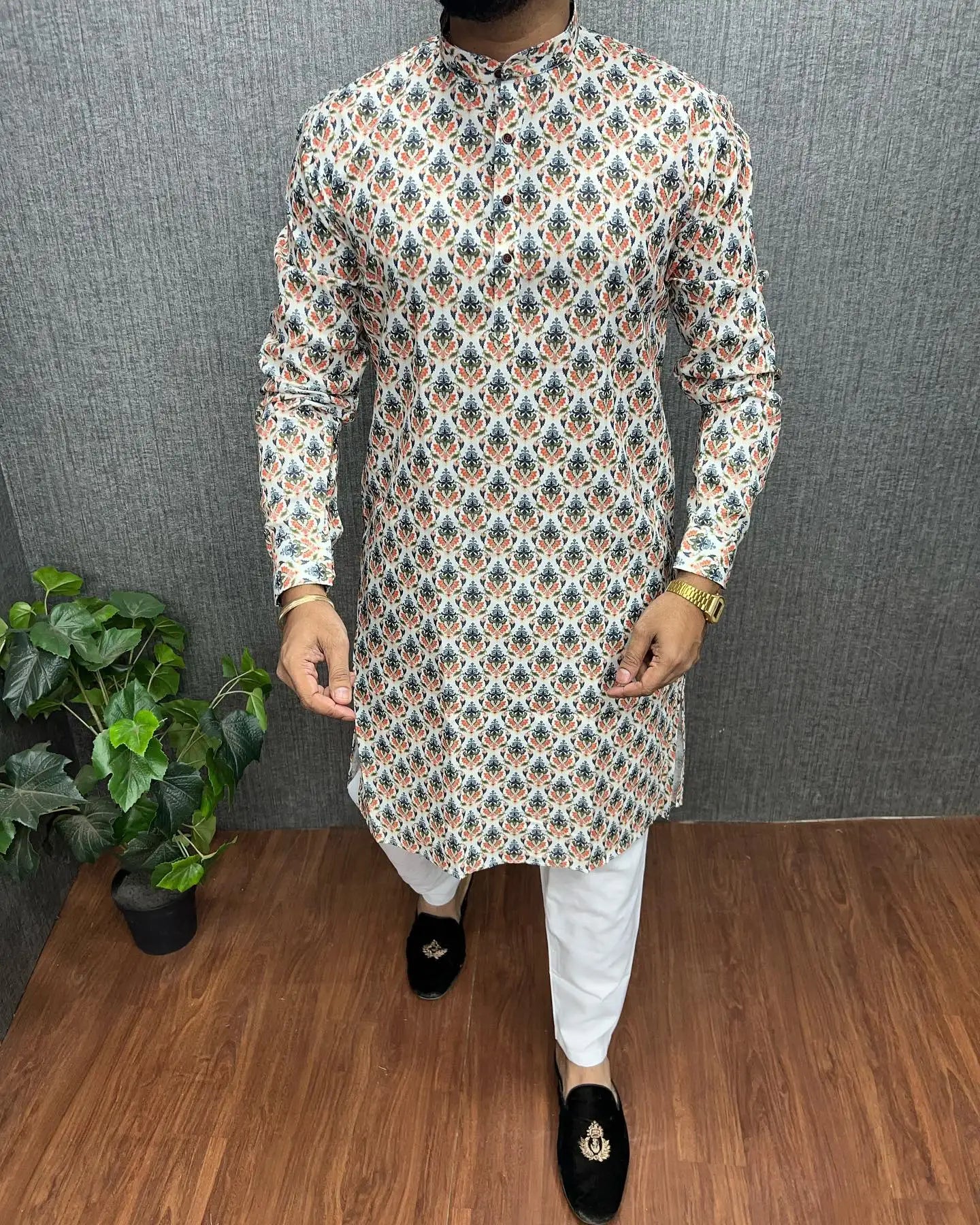 2026 Men Digital Printed Kurta Vardha Regular Fit Mandarin Collar Long Suitable All Occasions Such Wedding Hari Raya Aidilfitri