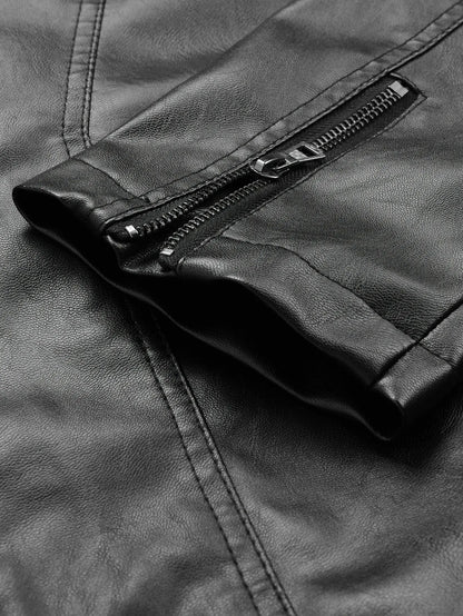 Men's Small Stand-Up Collar Leather Jacket, Windproof and Warm, Stylish and Form-Fitting, Suitable for Daily Commuting, Street Wear, Autumn and Winter Outings, Casual Gatherings with Friends, Casual Entertaining, and Short Tr