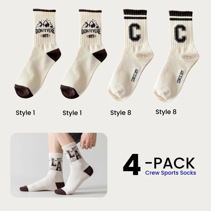 1/4/8 Pairs Men's Crew Socks Retro American Alphanumeric Print Basketball Sports Socks Graffiti Style Couple EU 37-44 US 6-12
