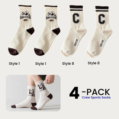 1/4/8 Pairs Men's Crew Socks Retro American Alphanumeric Print Basketball Sports Socks Graffiti Style Couple EU 37-44 US 6-12