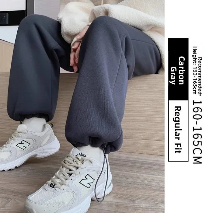 Thickened Fleece Women's Sports Pants Autumn Winter New Style Casual Loose Wide Leg Sweatpants High Waist Polyester Fiber