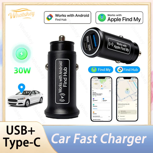 Mini Car Charger GPS Locator Tracker Cigarette Lighter USB Phone Charger Type C for iOS Or Google Find My App Vehicle tracker