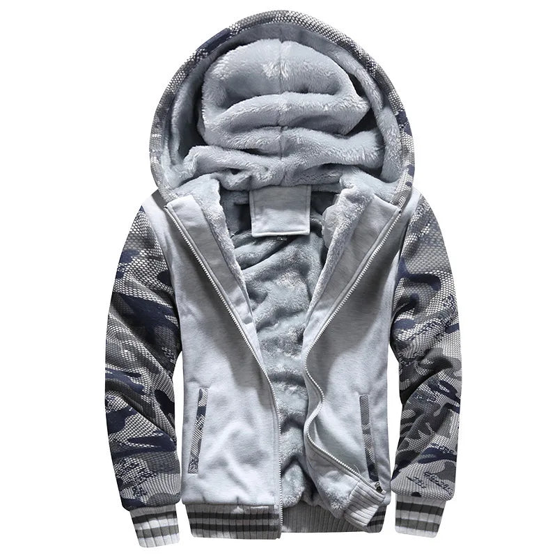 Men's Winter Jackets Thick Warm Jacket Brand Sportswear Coat Pants Solid Color Fleece Zipper Hooded Long Sleeved Male Outerwear
