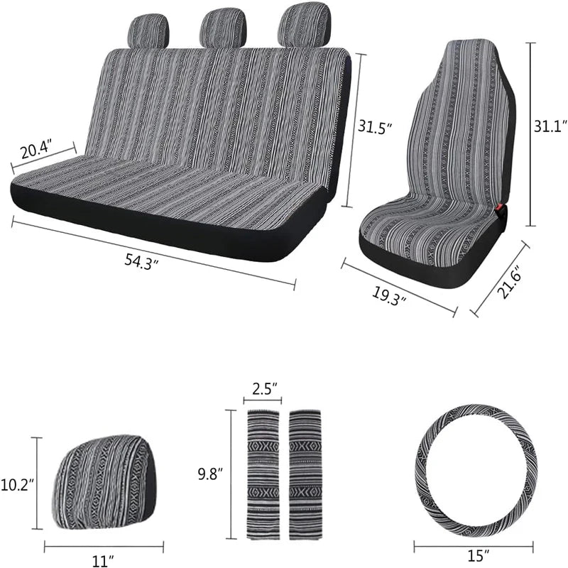AUTOKING Striped Car Seat Covers Full Set with Seat Belt Pads Steering Wheel Cover Universal Washable Seat Covers for Cars