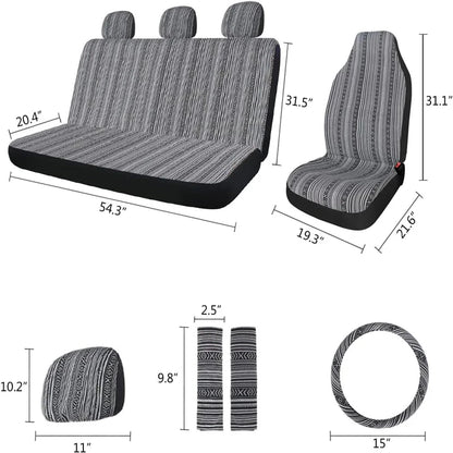 AUTOKING Striped Car Seat Covers Full Set with Seat Belt Pads Steering Wheel Cover Universal Washable Seat Covers for Cars