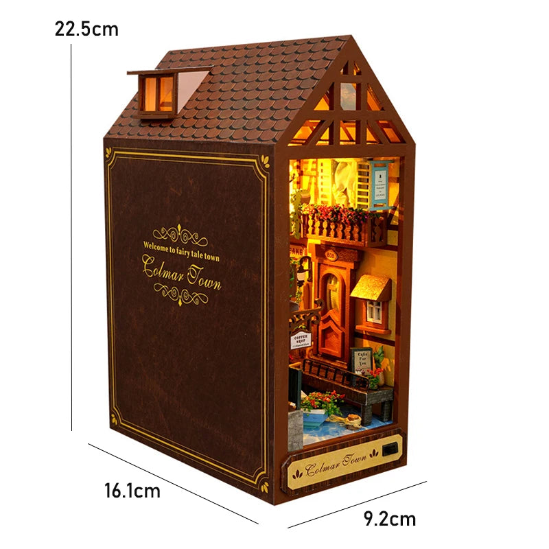 DIY Book Nook Kit Miniature Doll House With Furniture 3D Puzzle Model Building Wooden Bookshelf Bookend Toy Adults Birthday Gift