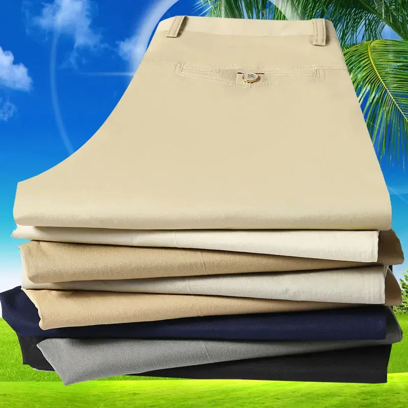 Spring Autumn Middle-aged Casual Trousers Men's Straight Slacks High Waists Dad's Thin Thick Breathable Cotton Male Suit Pants