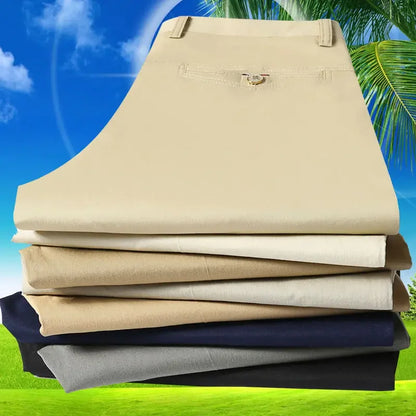Spring Autumn Middle-aged Casual Trousers Men's Straight Slacks High Waists Dad's Thin Thick Breathable Cotton Male Suit Pants