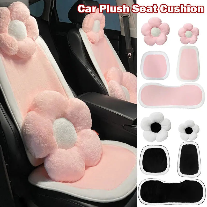 Winter New Cartoon Plush Car Cushion Simple Black White Thickened Anti Slip Women's Auto Seat Pad Cute Interior Modification