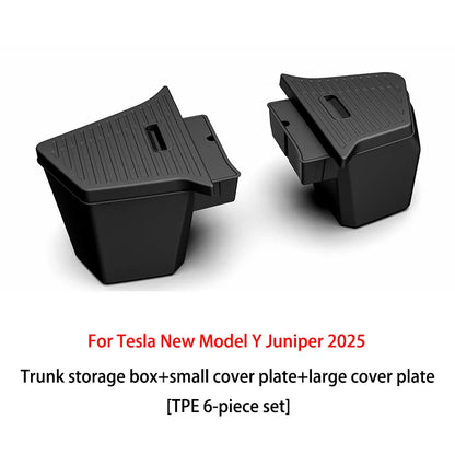 For Tesla Model Y Juniper 2026 2025 Trunk Side Storage Box Rear Trunk Organizer Flocking Mat Partition Anti-dirty Accessories